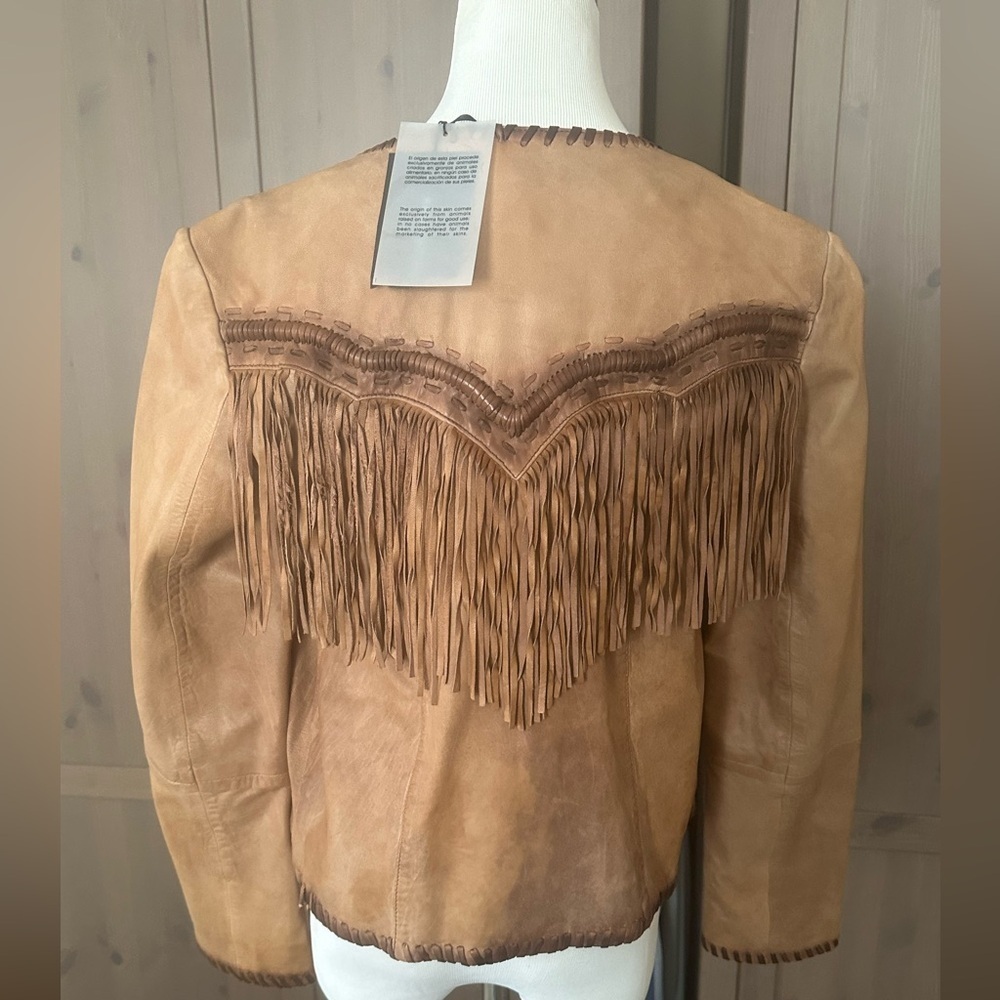 Zara NwT Fringed Tan leather jacket , size M - Picture 2 of 13